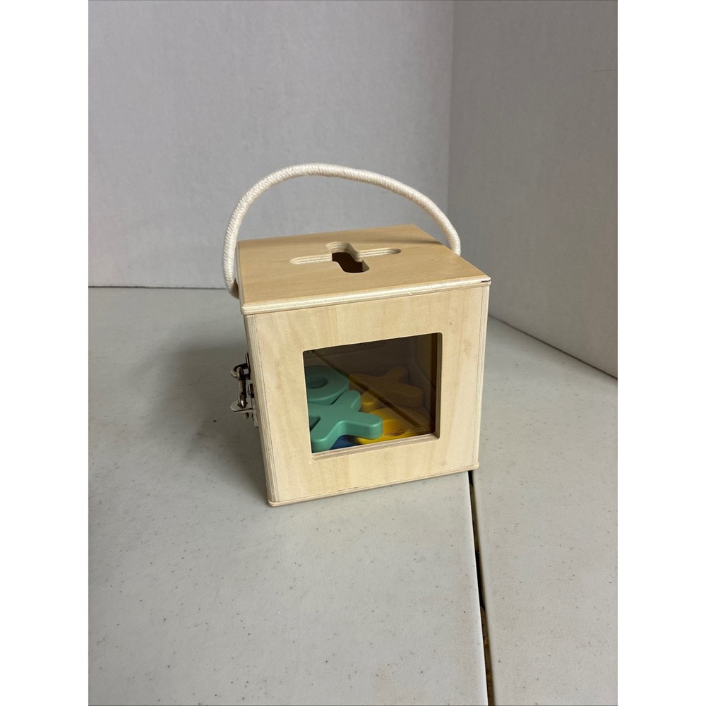 Lovevery Wooden Lock Box Toy with Latches and Shapes for Fine Motor Skills